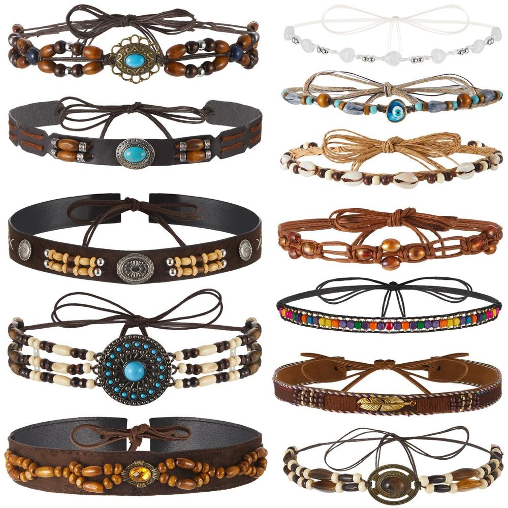 3111 12Pcs Hat Bands for Cowboy Hat Leather Turquoise Beaded Bands Ethnic